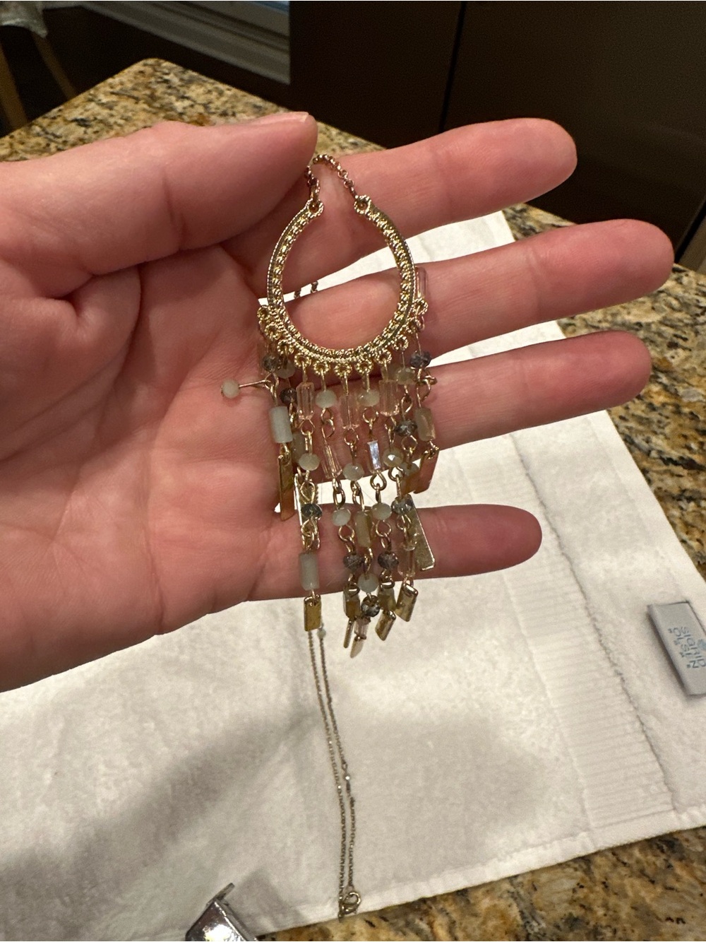 Gold-Tone Fringe Pendant Necklace with Bead Accents